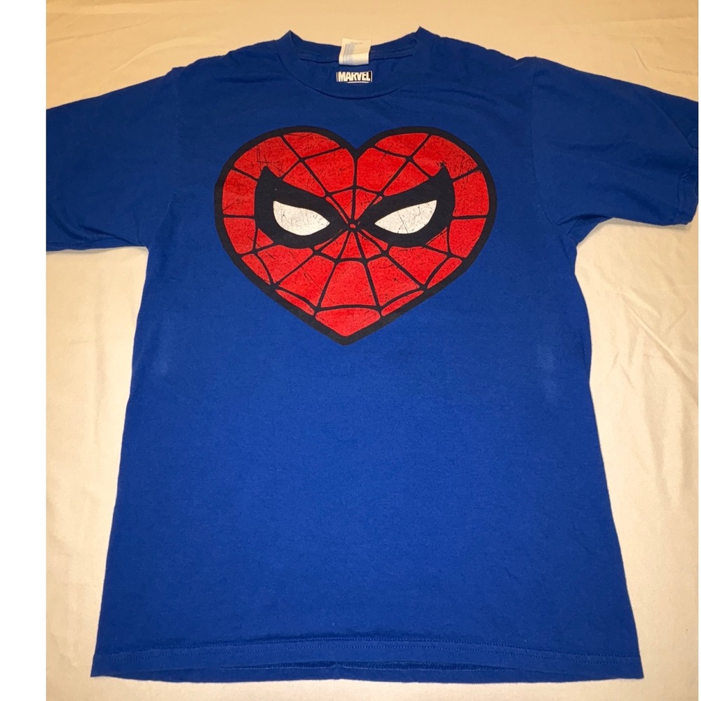 Marvel Spider-Man Heart Graphic T-Shirt Blue Port & Company Small Superhero Tee